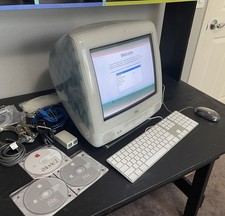 Rare Vintage Apple iMac G3 Computer Blue Dalmatian Bundle w/ CDs, Cable 2001