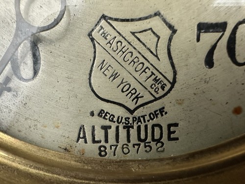 Original Vintage ASHCROFT ALTITUDE GAUGE Brass With Fittings Steampunk Mancave - Picture 11 of 13