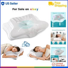 Memory Foam Neck Pillow Ergonomic Cooling Support for Sleeping Back Stomach