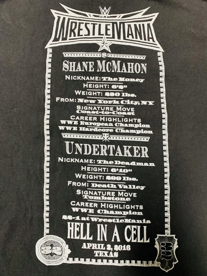 WWE Wrestling Wrestle Mania 2016 Shane McMahon vs. Camiseta The Undertaker Talla L Foto 3 de 4