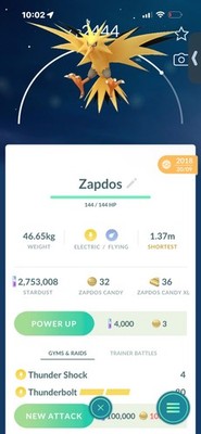 Pokemon Go Legendary Zapdos ( Normal ) ( 2018 ) 