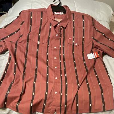 Wrangler Five Star Premium Striped Short Sleeve Button-Up Pockets 3XL Big & Tall