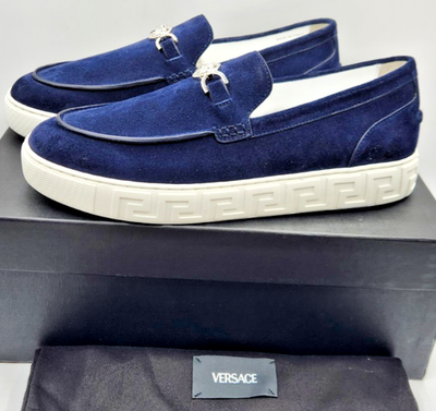 Versace Medusa '95 Greca Navy Blue Suede Men's Slip-on Sneakers