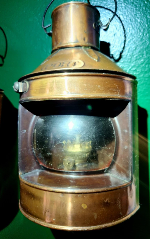 Hong Kong Cobre PUERTO Barco Náutico Aceite/Querosen Linternas 9" Juego de 2 Vidrio Transparente Foto 3 de 4