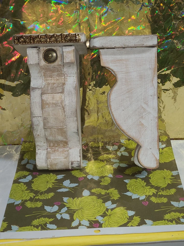 Par de soportes de ménsula de porche Shabby Chic de madera/latón grandes estilo vintage Foto 3 de 4