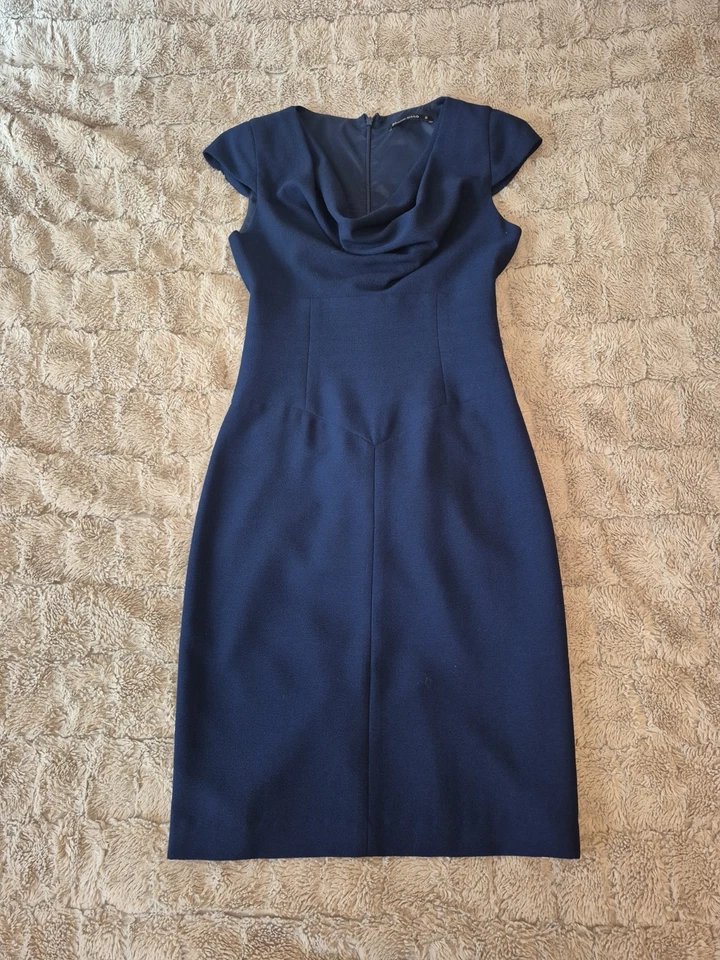 Black Halo Navy Blue Jackie O Cowl Neck Cap Sleeve Sheath Dress Size 2 - Image 2 of 4