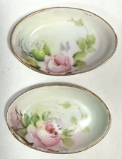 SET OF 2 MINI Bone China HANDPAINTED NIPPON PIN SALT RING TRINKET DISHES Floral