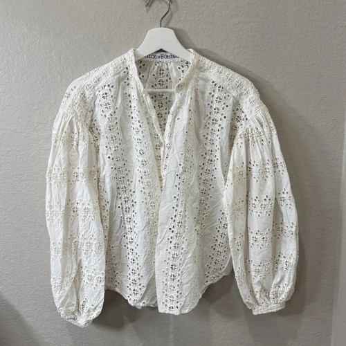 Alix of Bohemia Eyelet 100% Cotton Top Boho Cottagecore Balloon Sleeve No Size
