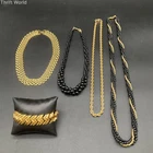 Vintage Napier Jewelry Lot 5pc Gold Tone Black Beaded Necklaces Bracelet