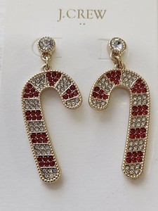 Authentic J Crew Christmas Pave Set Glass Candy Cane Earrings Gold Plated Rare Find