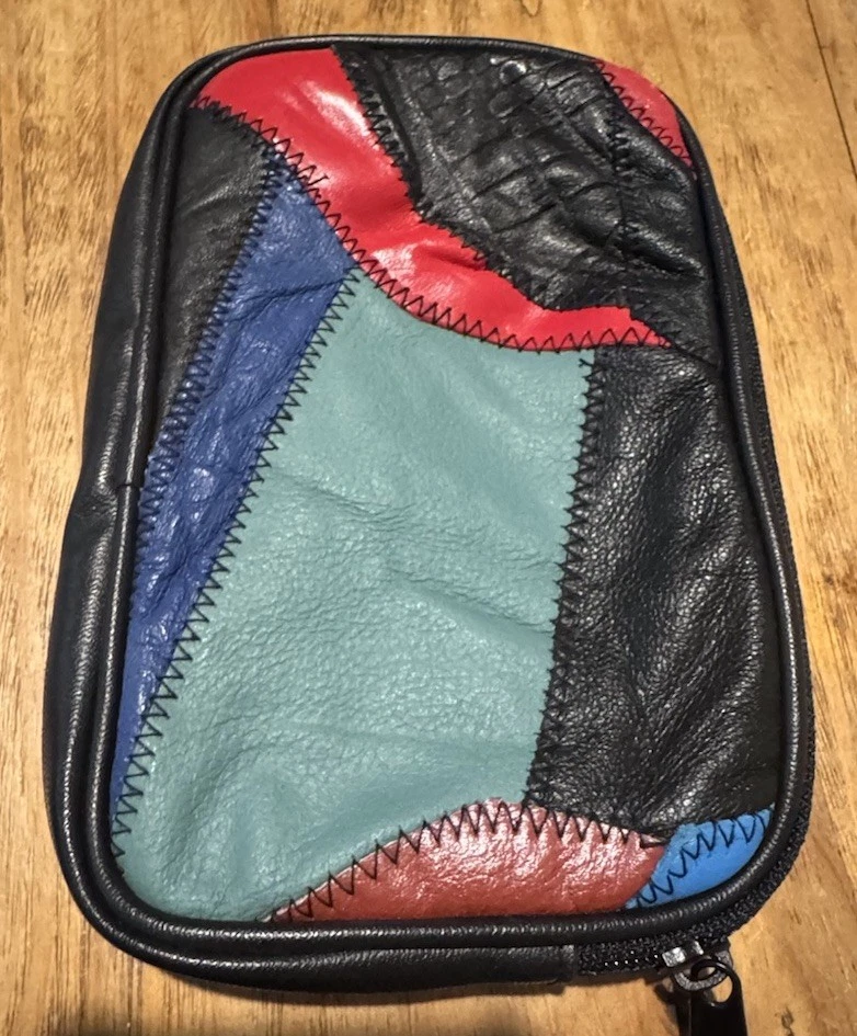 VTG Leather Patchwork Tote Bag + 3 Accesory Pouches Multicolor Boho Shoulder Bag - Image 4 of 4