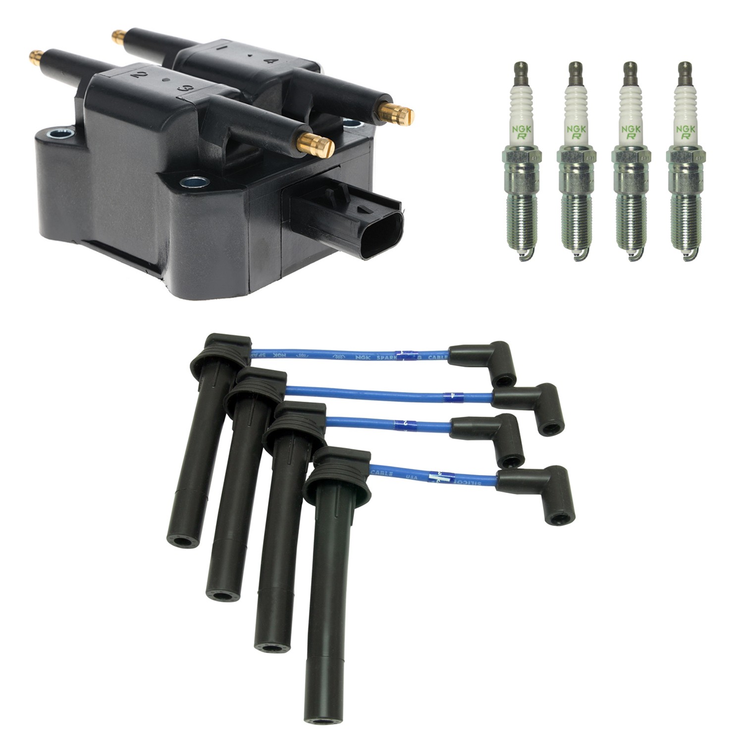 Hitachi Ignition Coils NGK 4 V-Power Spark Plugs  Wire Set Kit for Sebring L4