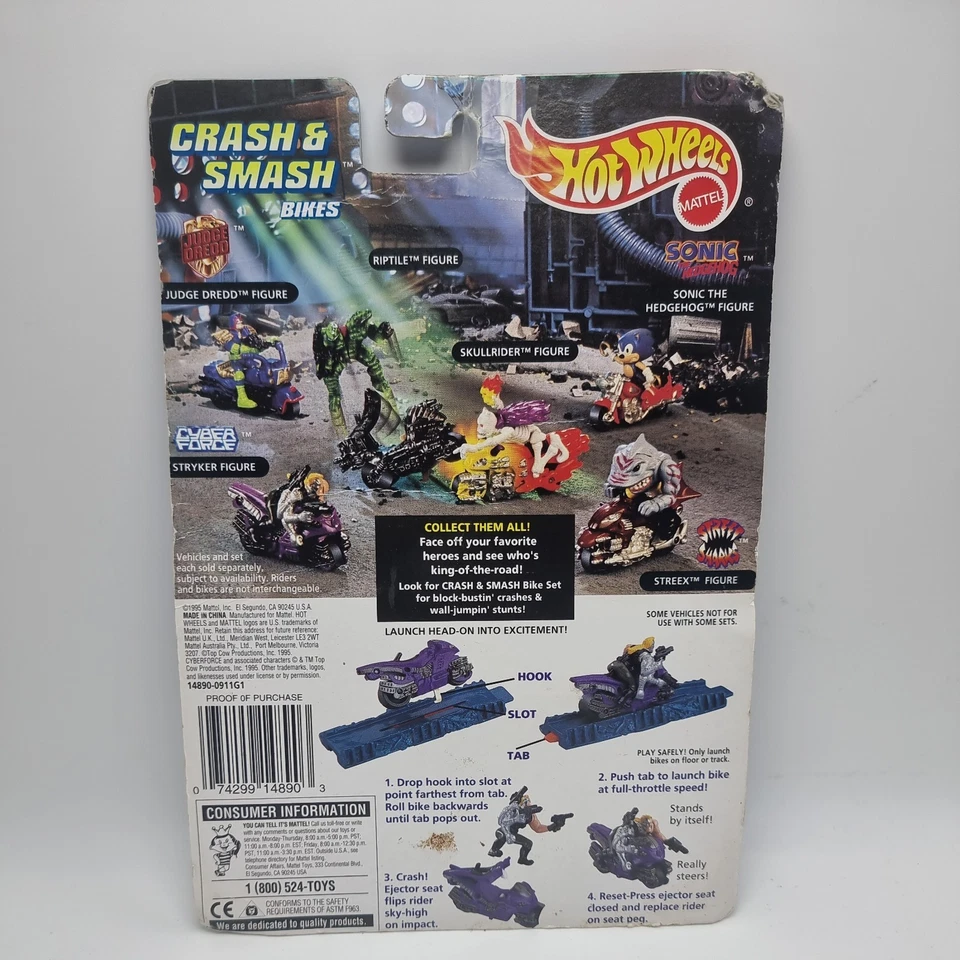 Vintage 1995 Hot Wheels Crash & Smash Bikes Cyber Force Stryker & Launcher Seat - Image 2 of 4