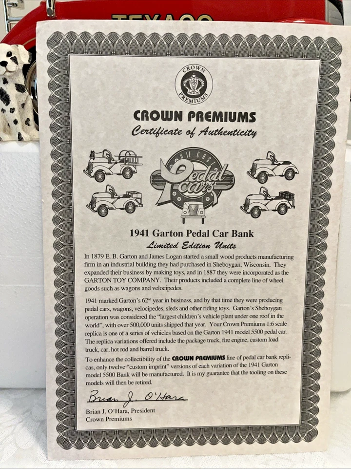 RARE Texaco 1941 GARTON FIRE ENGINE PEDAL CAR BANK/ 1 of 500 CROWN PREMIUMS - Image 4 of 4