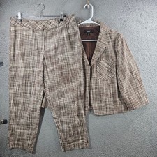 Talbots Womens Brown Crosshatch Pant Suit Blazer and Trousers Set Size 12
