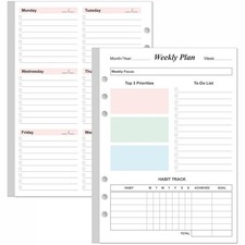 Weekly Planner Refills for A5 Binders - 53 Sheets/106 Pages Undated Colorful ...