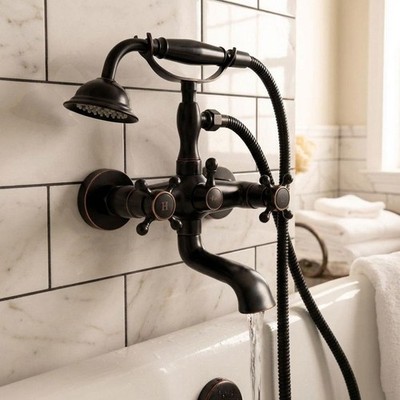 Vintage Badewannenarmatur Mischbatterie Retro alt schwarz Duschkopf