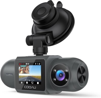 COOAU 4K FHD Built-in GPS Wi-Fi Dash Cam, Front and Inside Car Camera Recorder