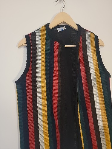 Sears Roebuck Colorblock Striped Knit Vest Fringe Hippie Rasta Vintage 1960s - Picture 2 of 11