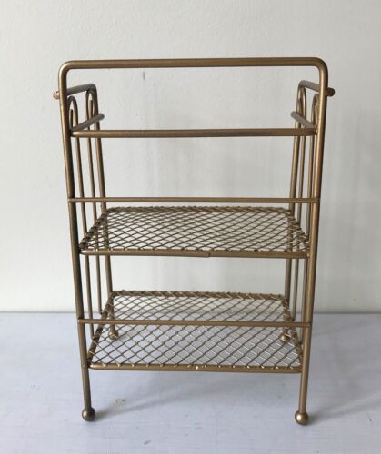 Vintage Bauernhaus Gold Metall Tischplatte Gitter Regal 2 Ebenen 5,25 x 3,5 x 8,25" - Bild 13 von 17