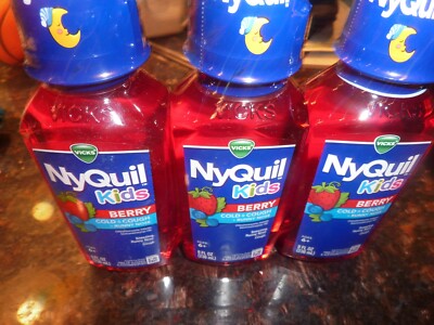 Vicks NyQuil Kids LOT OF 3 BERRY Cold Cough + RUNNY NOSE Liquid 8oz PER  6/2026