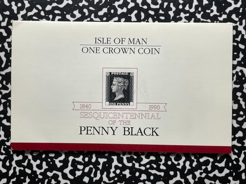1990 Isle Of Man 'Penny Black' Sesquicentennial Crown Coin Lot#B2107 With Case - Picture 5 of 6