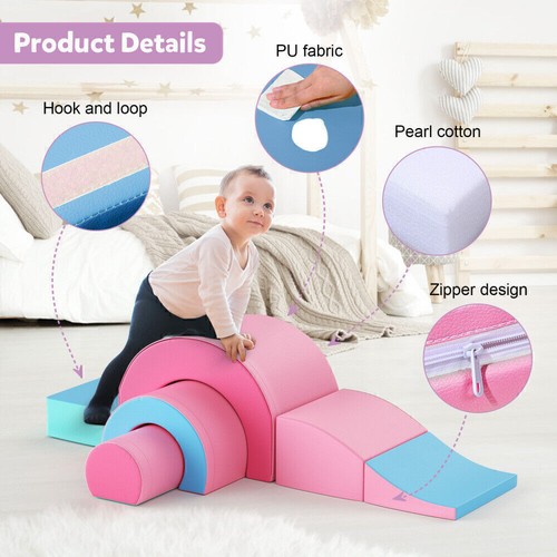 Soft Foam Toddlers Climbing Blocks 5Pc Crawl Climb Playset Foldable Block Tunnel - Picture 5 of 12