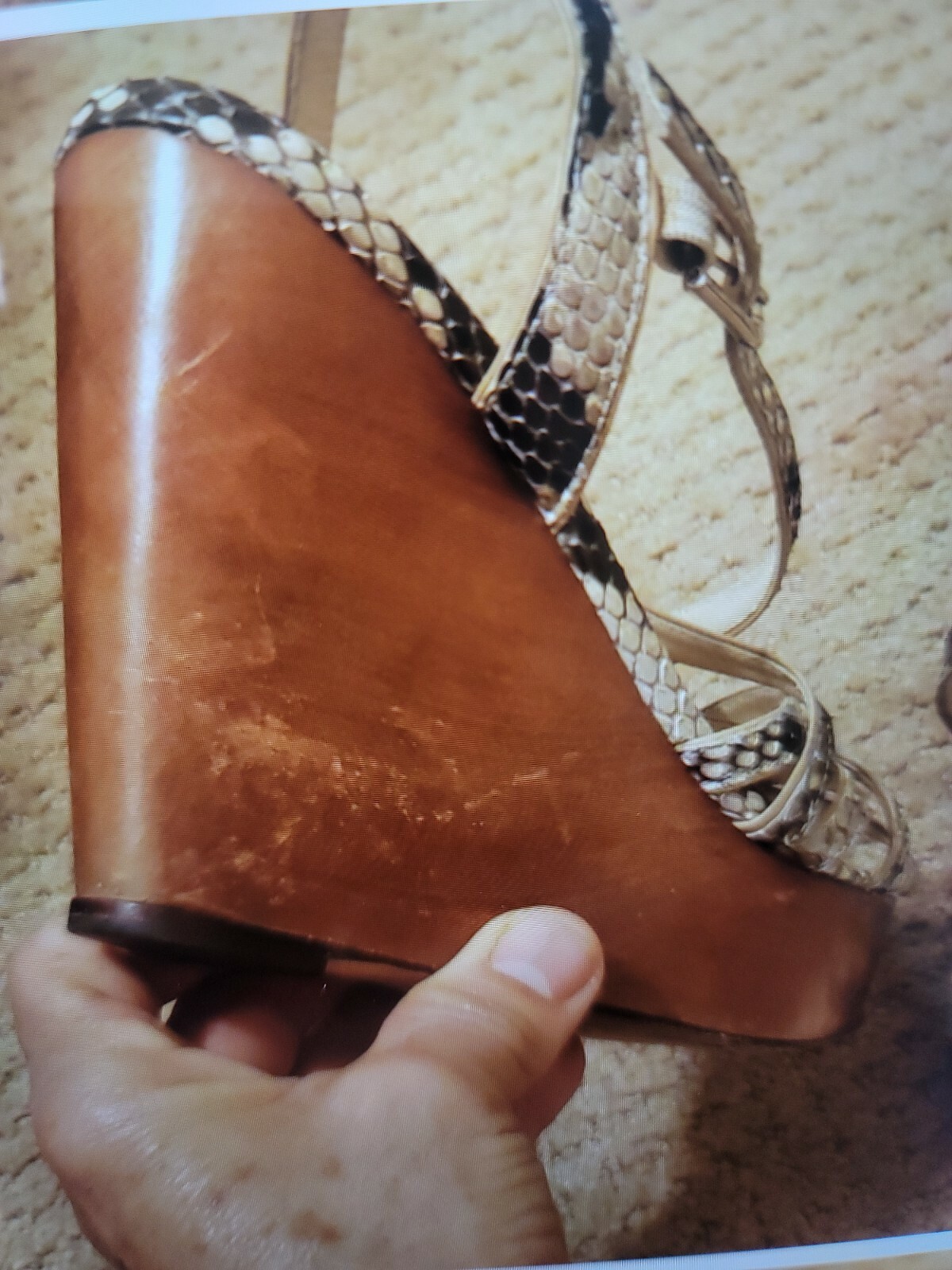 Alexandre Birman Beige Python Wedge Sandals/Sling… - image 3