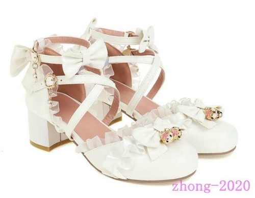 Süße Mary Janes Lolita Damenschuhe mittelhoher Absatz Schnalle Schleife Cosplay Freizeit elegant - Bild 8 von 11