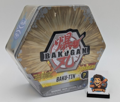 Bakugan Baku-Tin Metall-Aufbewahrungsbox Gold mit 2 Überraschungs-Bakugans NEU