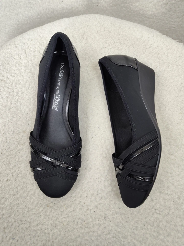 Croft & Barrow Mujer Tacones 8.5M Negro Textil Cómodo Zapatos de Cuña Foto 4 de 4