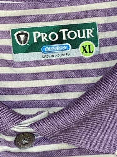 PRO TOUR CoolPlay Mens Size XL Golf Polo Stylish Purple / White Stripes - Picture 5 of 7
