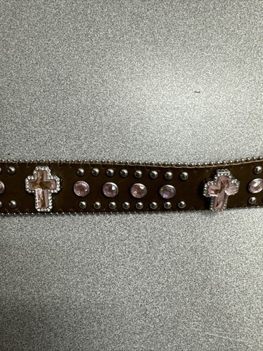 Nocona Sz20 Youth Croc Belt with Rhinestone Cross Bling Medium Brown N4425644-20 - Picture 8 of 20