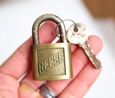 Antique Reese brass Padlock w/key old lock took box trunk safe vintage box bank