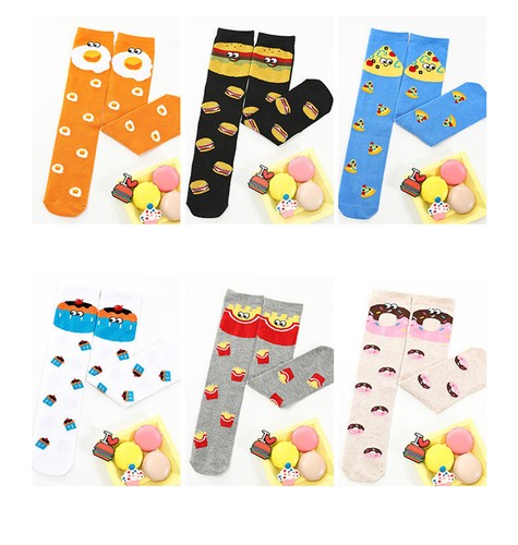 6pairs Girls Socks Knee High Stockings Funny Cartoon Food Warm Cotton Socks - Picture 4 of 10