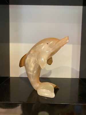 Vintage Onyx Marble Stone Dolphin Animal Sculpture Figurine Statue Ornament