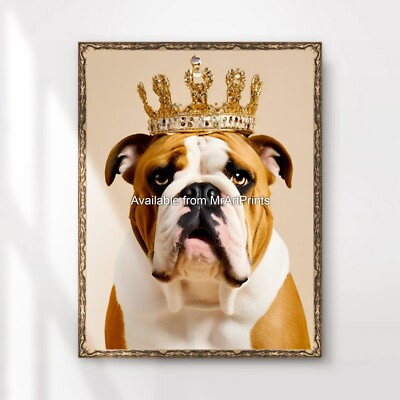 Bulldogge Königskrone Kunstdruck Poster Wandbild lustig schrullig Vibe Glam Gold