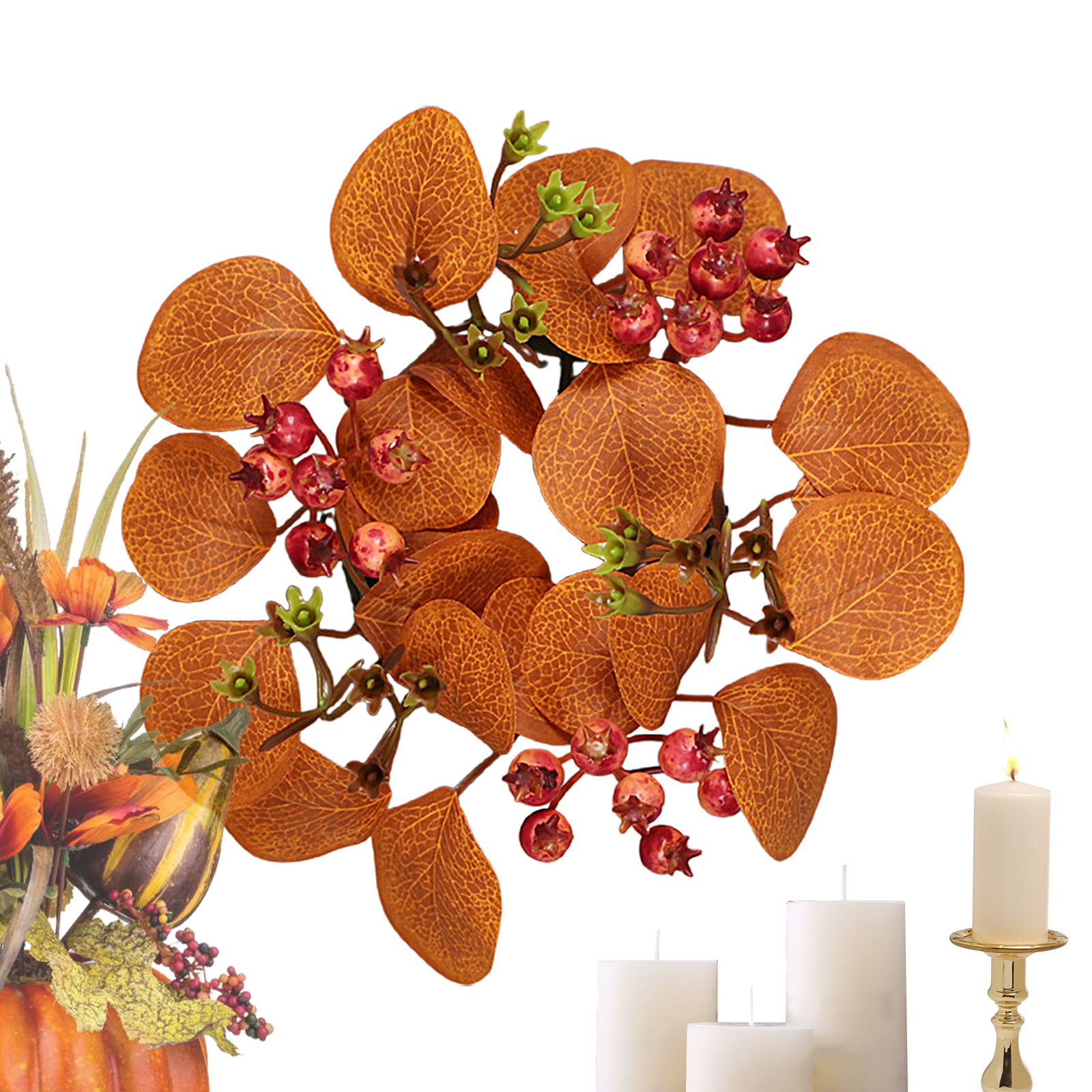 Yellow Eucalyptus Candle Wreath Rings 7.87 Inch Floral Decor  