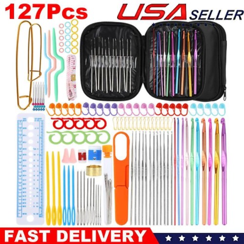 Aluminum Crochet Hooks Needles Knit 127pcs Tool Set Weave Craft Yarn Multi Color