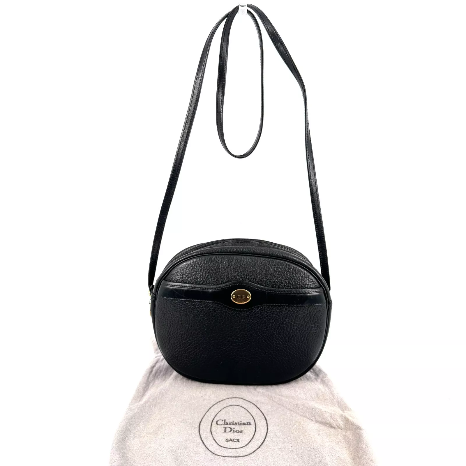 Sac bandoulière Christian Dior vintage en cuir noir avec sac en tissu !