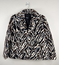 Dennis Basso Womens Animal Printed Faux Fur Notched Collar Jacket Size M New