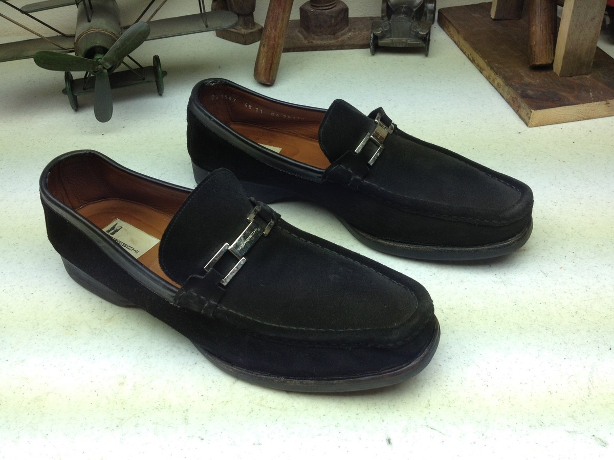ITALIAN MORESCHI DISTRESSED BLACK SUEDE LEATHER BIT SLIP ON 