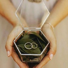 Wedding Engagement Proposal Ring Bearer Box Glass Hexagon Jewelry Rings Boxes