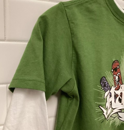 Boys Youth Tony Hawk Skater T Shirt Sz 7 Logo Long Sleeve Double Layer Green Lg - Picture 3 of 7