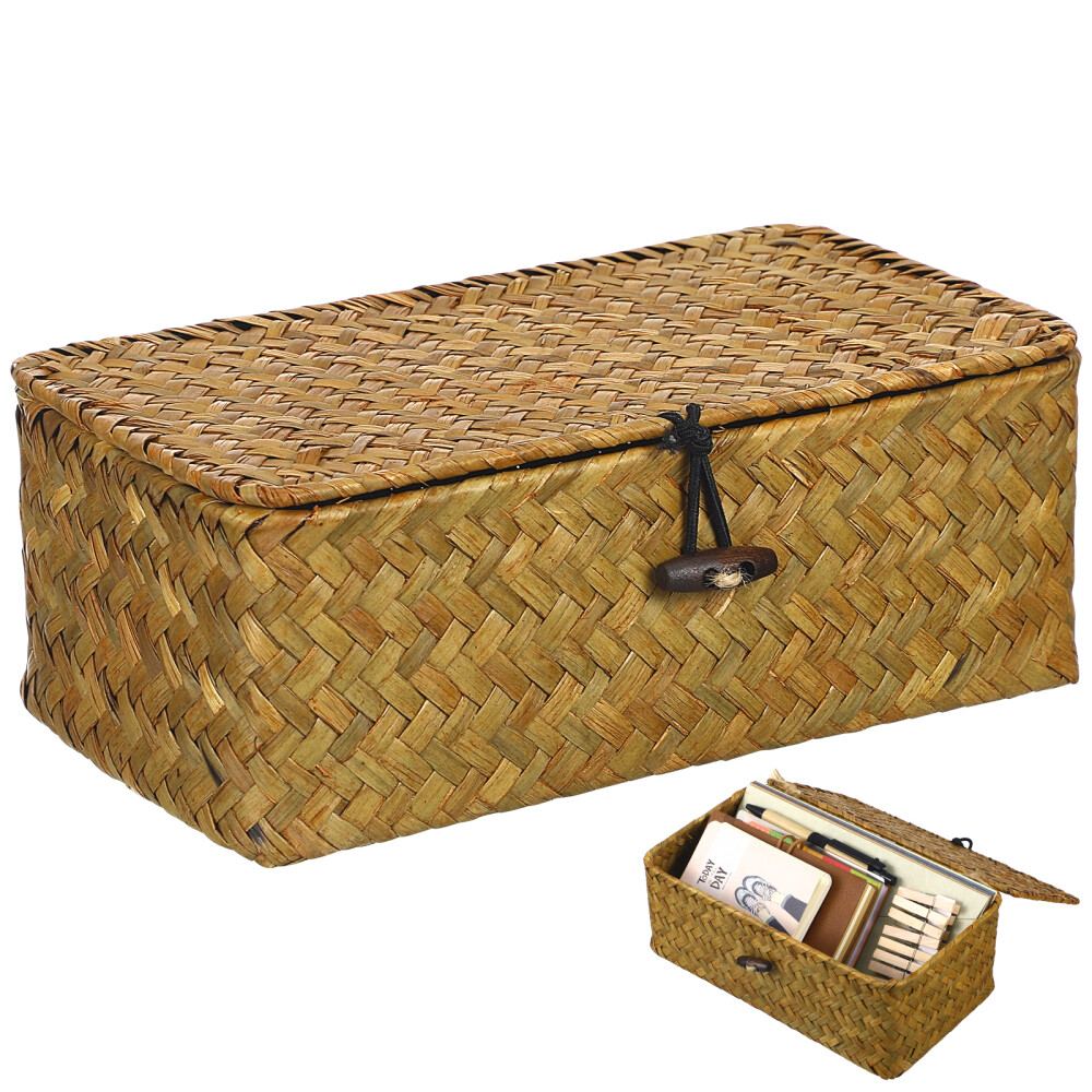 Storage Basket Woven Rattan with Lid Small Baskets Lids Office