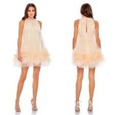 Mac Duggal 11294 Halter Neck Flowy Petal A-Line Mini Dress Size 12 NWT Peach