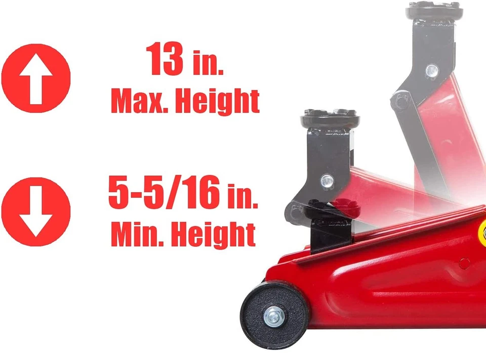 БОЛЬШОЙ КРАСНЫЙ 1,5-тонный гидравлический напольный домкрат Torin с формованным футляром для переноски - Изображение 2 из 4