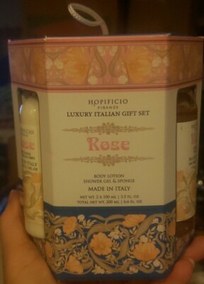 HOPIFICIO Firenze Luxury Italian Gift Set ROSE Body Lotion/Shower Gel/Sponge 