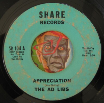 HEAR Ad Libs 45 Appreciation / Giving Up SHARE northern soul R&B 