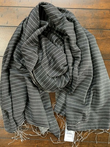 NWT EILEEN FISHER BLACK SOFT WHITE ORGANIC COTTON & SILK SCARF $158 NIP